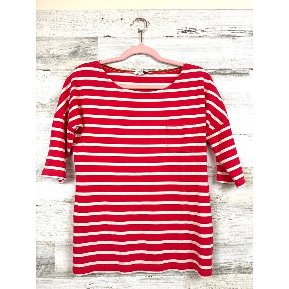 Boden Womens 2 Red White Stripe Cotton Tee Coastal Summer Casual Top